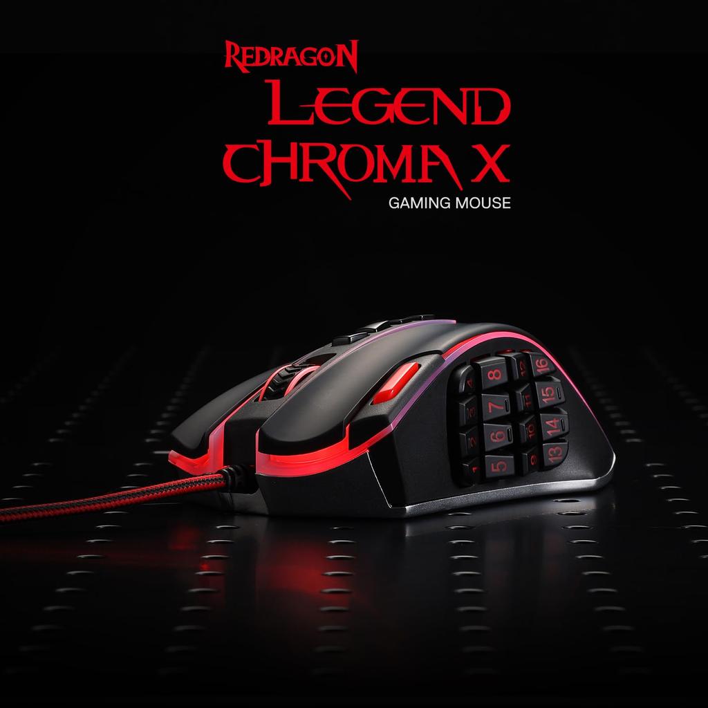 Redragon M990 MMO Gaming 32000 DPI Wired RGB Gaming 23 Programmable 16 Side Macro Software Aluminum Base Mouse, High-Precision Mouse, Buttons, Keys,