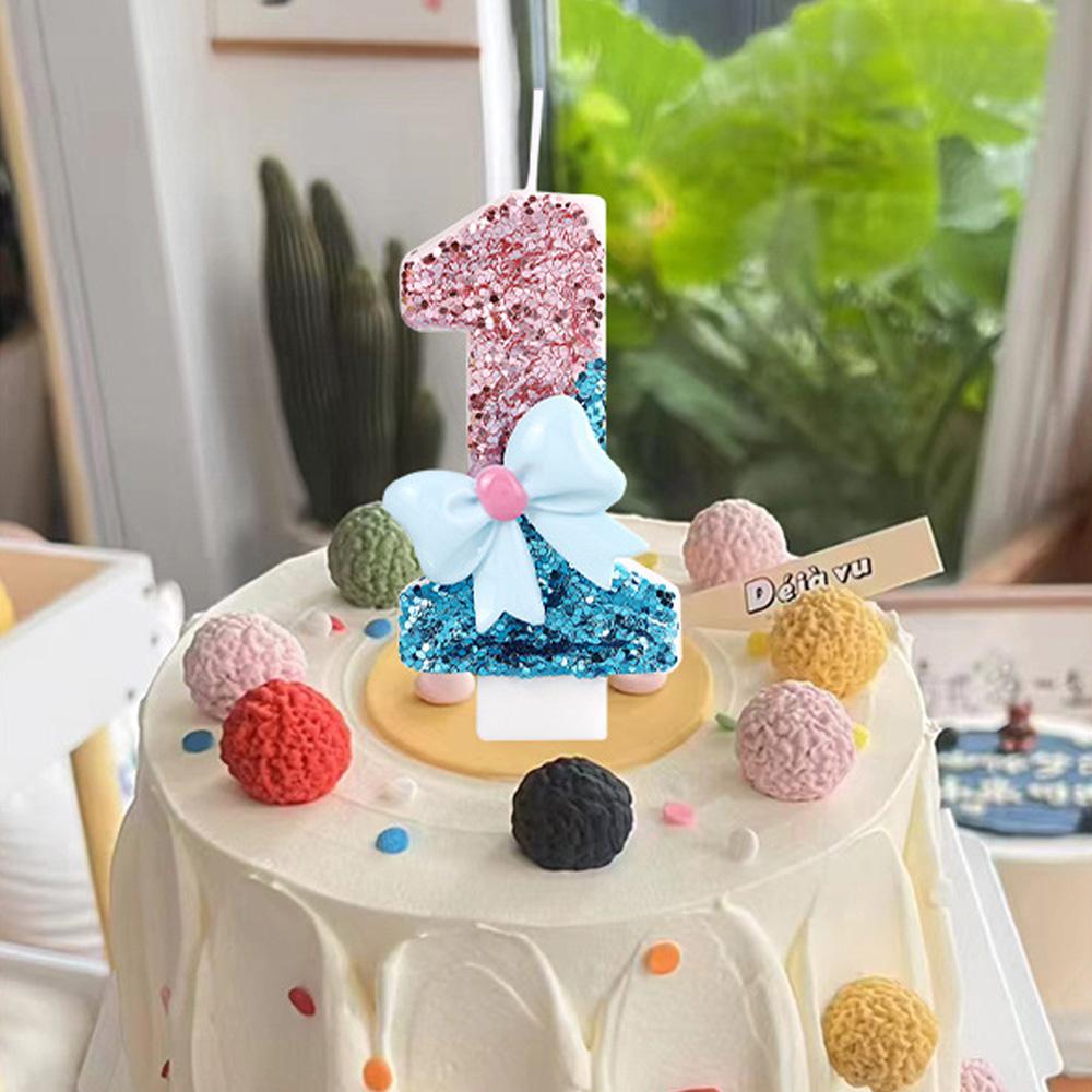 0-9 Birthday Digital Candles, 3D Design of Birthday Candles, Cake, Birthday Party (Blue Bow)