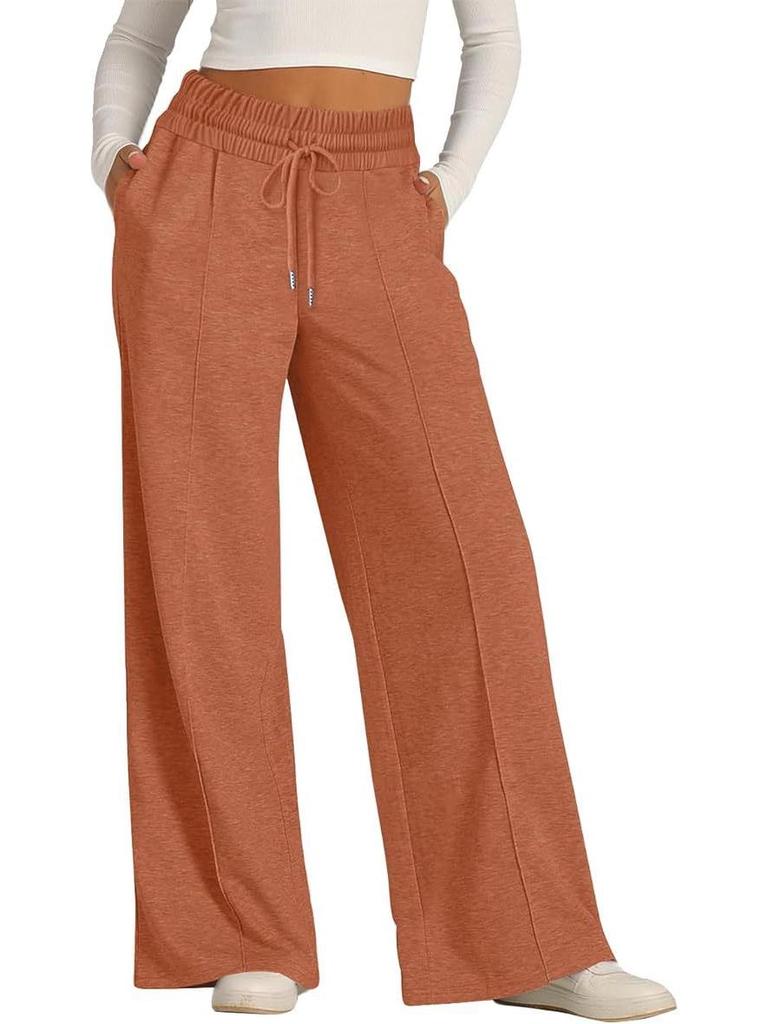 Women's Solid Color Wide-Leg Drawstring Elastic Waist Sweatpants - Spring/Summer