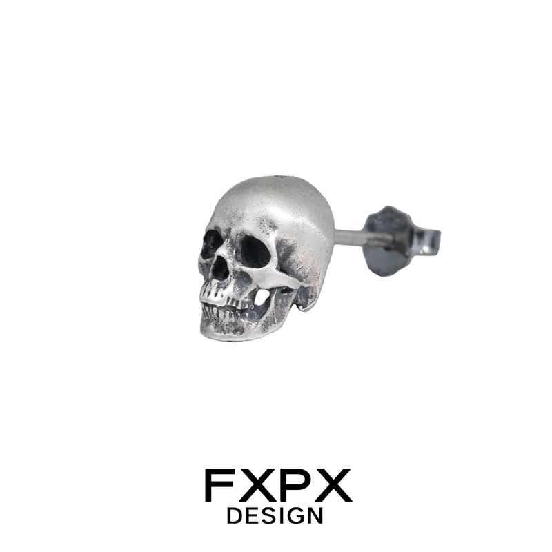 Fxpx Sterling Silver Skull Stud Earrings Dark Distressed Style Earrings Fashion Saibo Punk Stud Earrings Unique Earrings Earrings/Single [925 Sterling Silver]