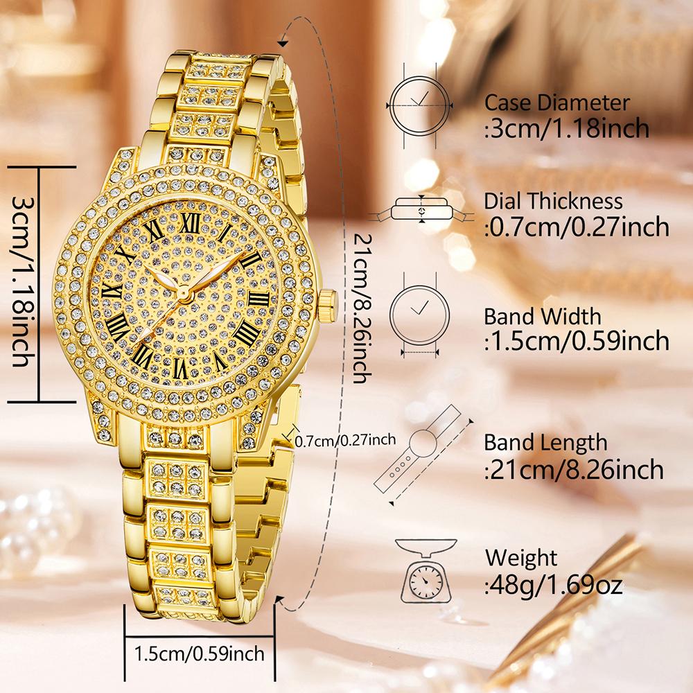 4PC Gold Alloy Strap Women's Watch Set Luxury Trend Fashion Quartz Watch Bracelet Set Suitable for Daily Clothing Matching