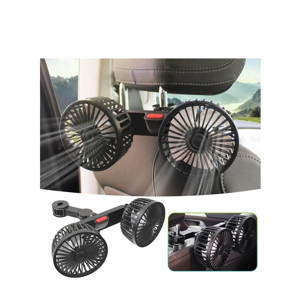 Car Fan for Backseat USB Powered Dual Head Car Seat Headrest Fan for Car 3 Speeds & 360° Rotatable Car Window Fan Powerful Air Circulation Fan with A