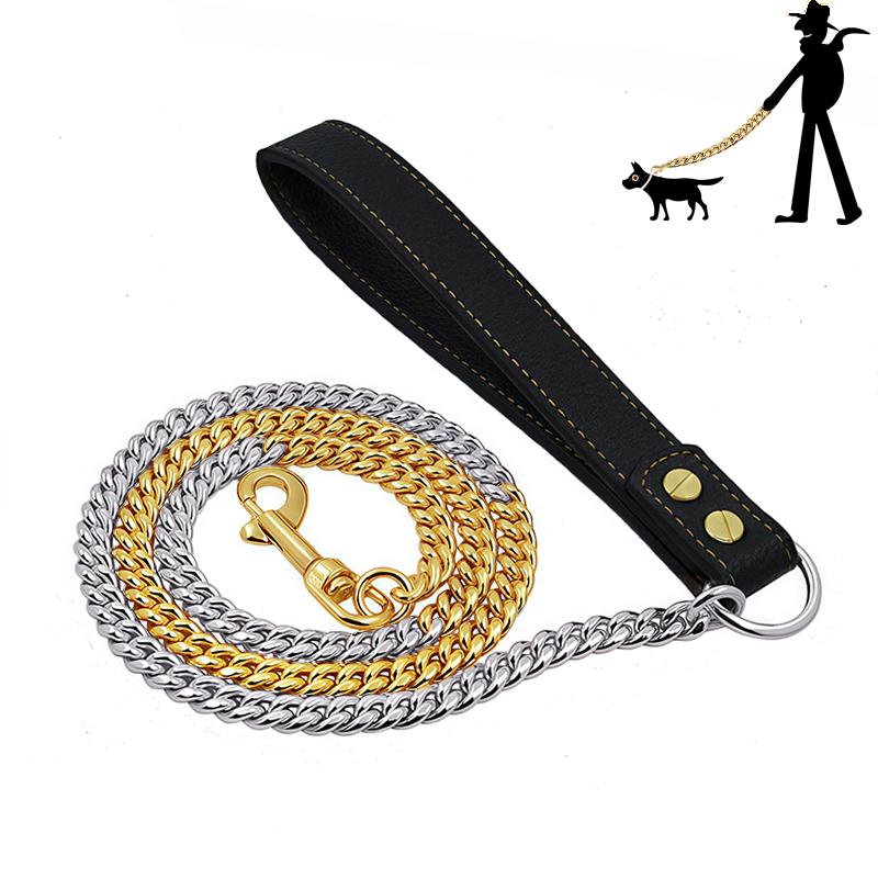 Golden Dog Leash Stainless Steel Pet Chain Strong Metal Dog Lead Chain For Small Medium Large Dog Labrador Retriever Dobermann 1