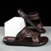 Men's Summer Genuine Leather Sandals Slippers Men Slippers Adult Thick-soled Beach Shoes Non-slip Leather Sandal Zapatos Hombre