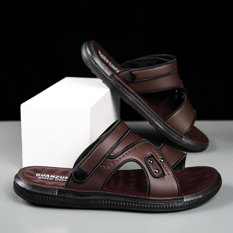 Men's Summer Genuine Leather Sandals Slippers Men Slippers Adult Thick-soled Beach Shoes Non-slip Leather Sandal Zapatos Hombre