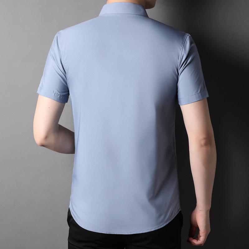 Summer New Men's Shirt Young and Middle-Aged Business Casual Solid Color Thin Non-Ironing Short-Sleeved Shirt