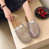 Fashion Slippers Women Summer Cover Toe Slides Female Shoes Fretwork Heels 2025 Soft Mesh Fabric Female Shoes Cover Toe Slippers Soft Sl