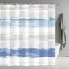 Blau und Grau Gestreifter Duschvorhang, Abstrakt Modern Minimalistisch Ästhetisch Geometrisch Hotel Badezimmer Dekor Stoff Hellblau Weiß