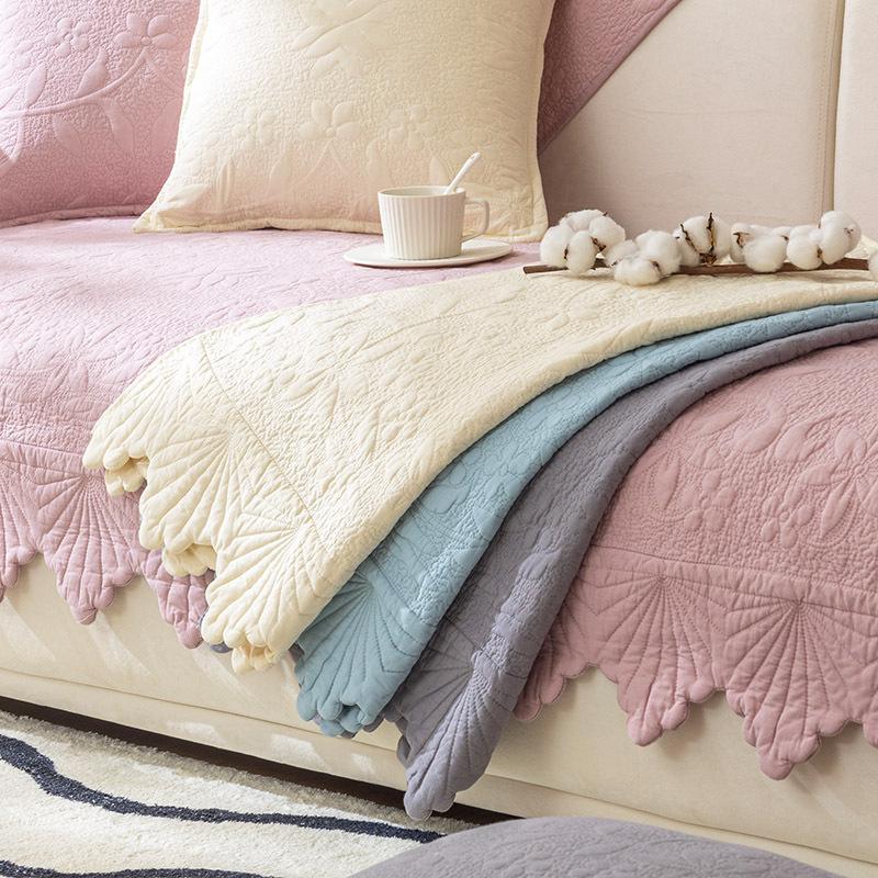Pink Cotton Sofa Cushion Universal In All Seasons, Simple Modern Fabric Non-Slip Solid Wood Quilting Mat, Pure Cotton Cover In Summer