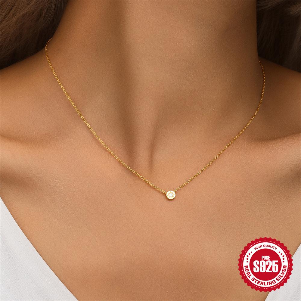 Colier din Argint Sterling S925 Design Original Octagram Zirconiu Femei Lux Lejer Senzatie de Design High-End Lanț Simplu pentru Claviculă