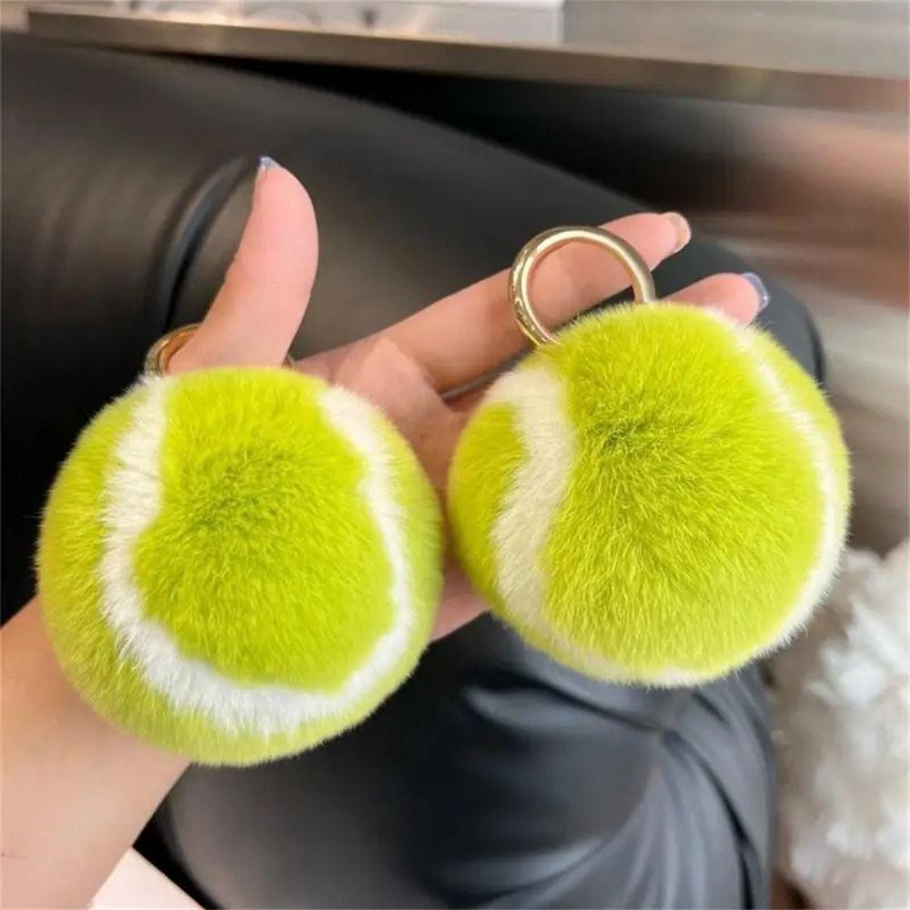 Premium Texture Tennis Keychain Fluffy PomPom Bag Charm Portable Car Ornament Backpack Decor