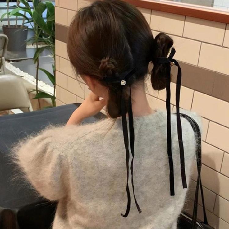 Velvets Bowknot Hair Clip Long Ribbon Hairpins Hair Accessories Hair Side Clips
