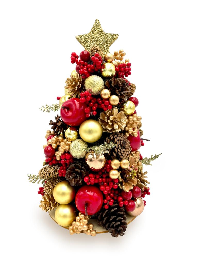 mamawreath Christmas Small Mini Christmas 26cm Tall x 16cm with Smooth Apple Christmas and Gold Tabletop Christmas Gift Mix Tree Tree Tree, Approx.