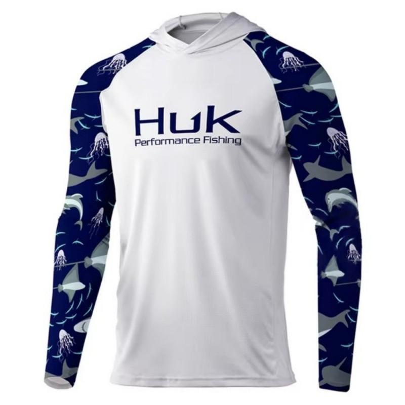 HUK Fishing Shirt Men's Long-sleeved Hooded Suit UPF50 Breathable T-shirt