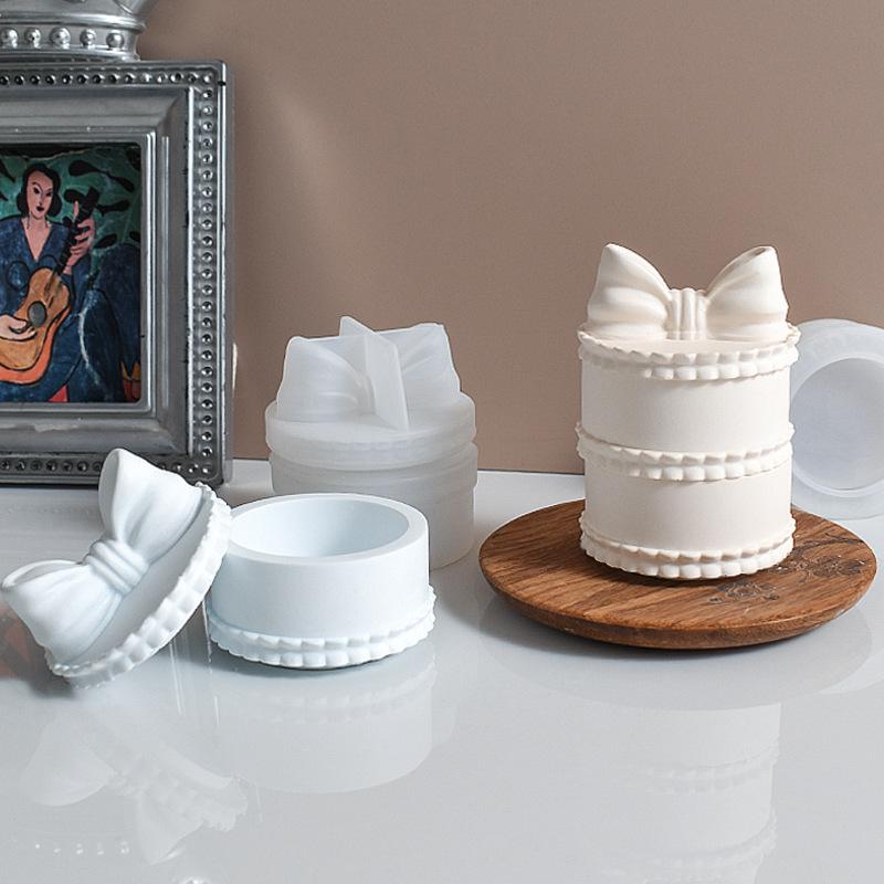 Mini Bow Shape Storage Box Candle Cup Silicone Mold DIY Bowknot Handicrafts Round Plaster Storage Jar Home Decoration Molds