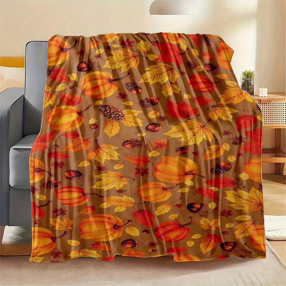 1 Autumn Pumpkin Maple Pinecone Acorn Print Blanket, Warm and Cozy Soft Throw for Sofa Bed Car Office Camping Travel, All-Season