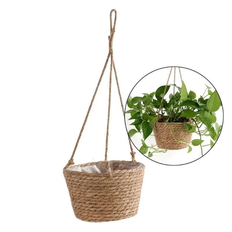 Home Decor Garden Plant Storage Basket Hanging Flower Pot Woven Indoor Outdoor Flower Pot Rack Lace Plant Hanger
