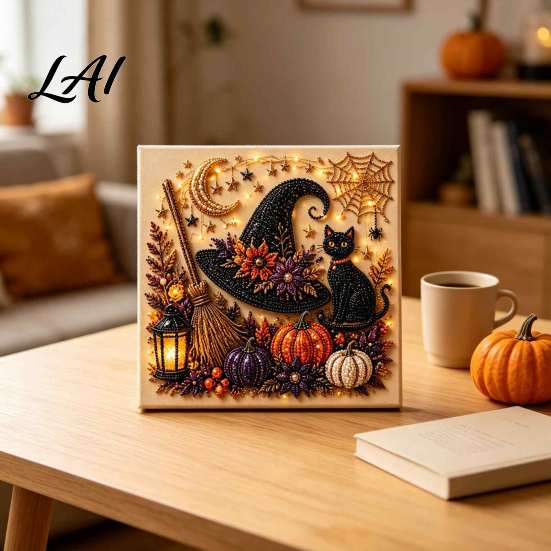 Cute Ghost Pumpkin Patterns Halloween Faux Pearl Art DIY Kit Spooky 3D Diamond Painting Party Giveaways Craft Witch Black Cat Wall for Adults