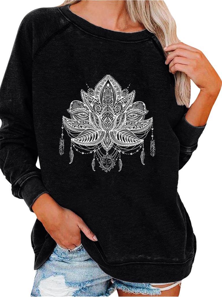 Women's Spring/Fall Sweatshirt Women's Personality Print Top Oversized Pullover Sweatshirt Versatile Sweatshirt