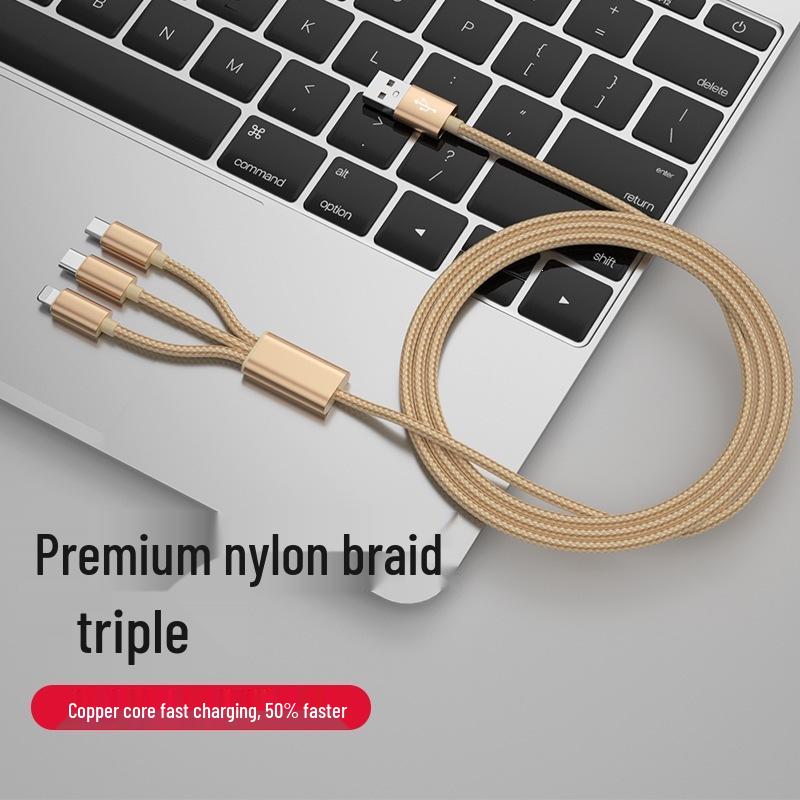 2m 3-in-1 Braided Charging Cable for Apple, Type-C, Huawei, Android; 1.2m Extension, 3-Head Design