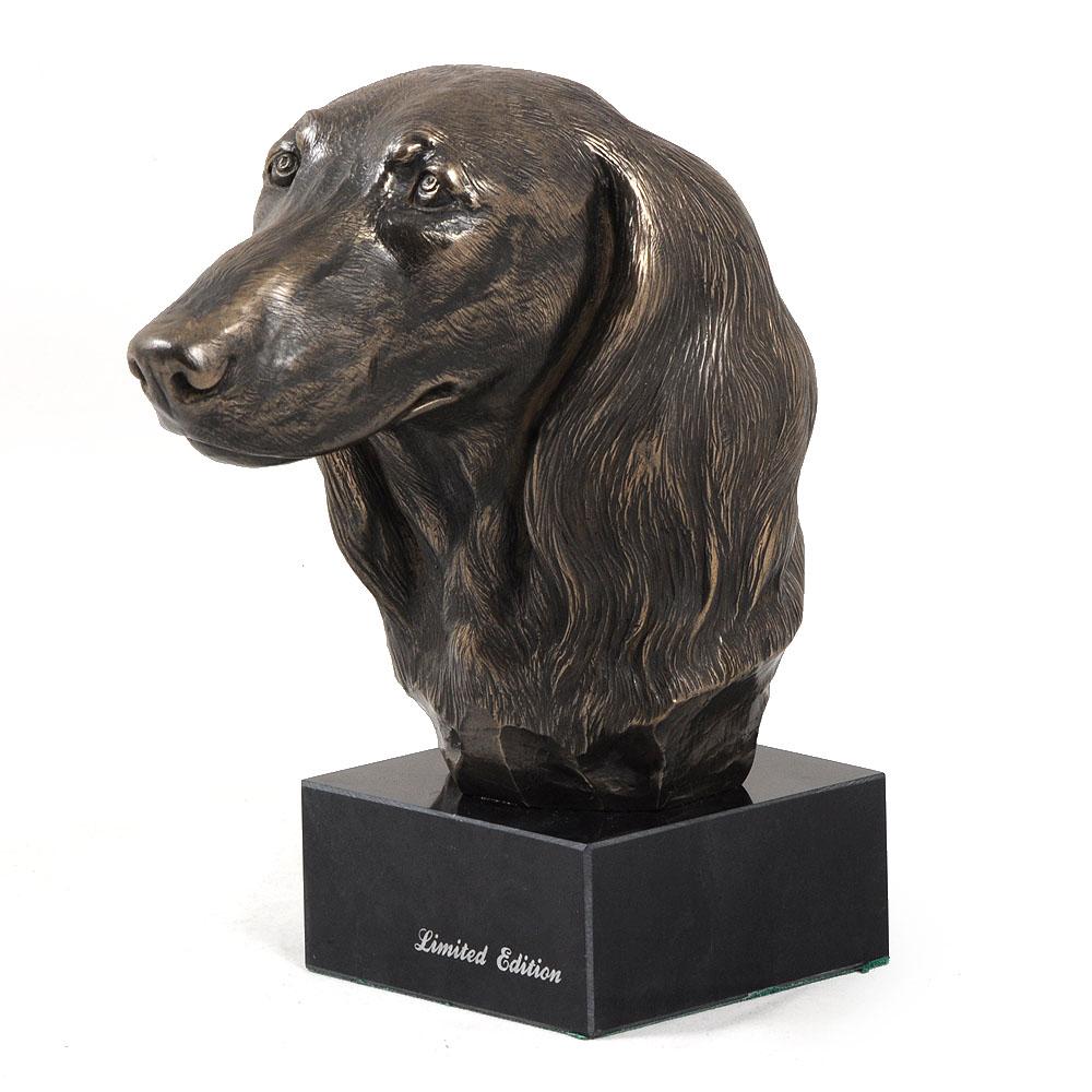 Dackel Langhaar, Wiener Hund, Dachshund - Hundestatue, Büste auf Steinsockel, Skulptur, Trophäe für Hundeausstellung der Marke Art-Dog