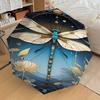 1PC Dragonfly Artwork Automatic Open/Close Umbrella with Windproof, 8-Rib Sturdy Canopy, Durable Ribs, Fashionable Design, Outdoor Accessory, Fun Prin