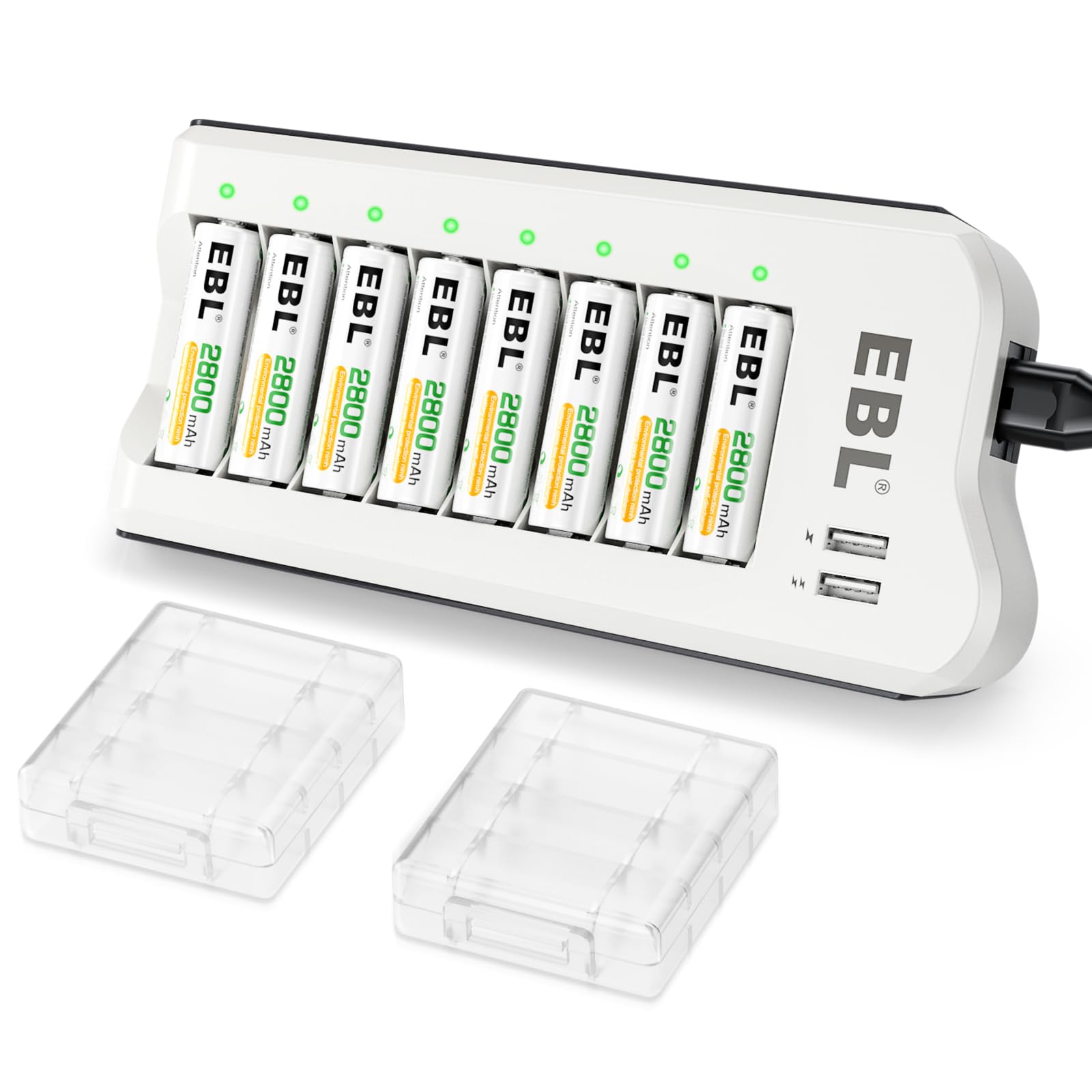 

EBL AA Rechargeable Battery Charger 8 Slot Charger AA Rechargeable Batteries Batteries Compatible with Rechargeable AA Battery Charger Set Set, +