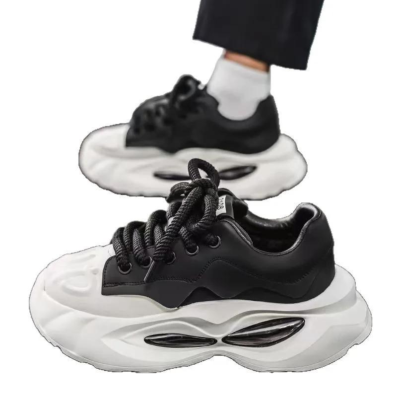 Fashion Chunky Sneakers Men Designer Soft Sole Sport Shoes Fashion Casual Microfiber Leather Upper Height Increased Platform White Shoes