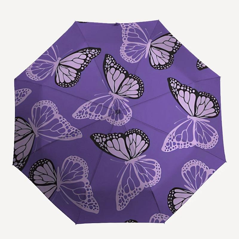 

1pc Butterfly Purple Pattern Auto-Fold Umbrella with One-Touch Open/Close - 8 Reinforced Ribs for Windproof Stability, yy251118237