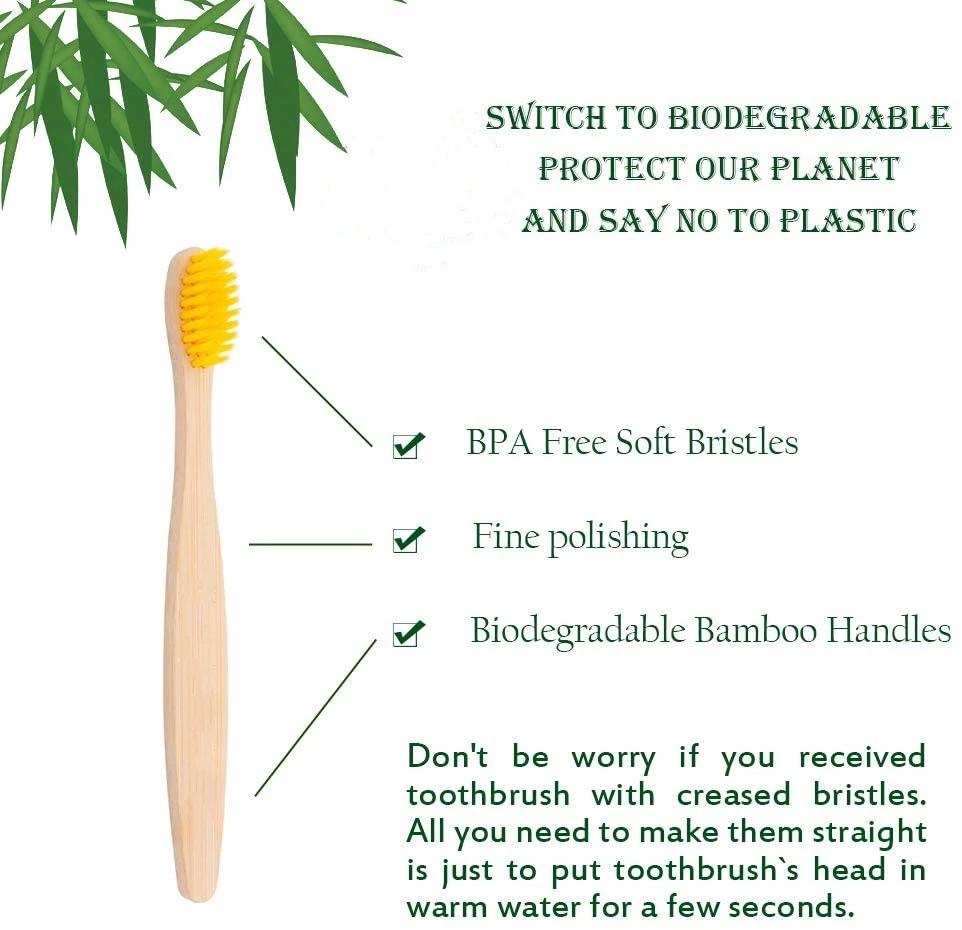 One Box of 20 Pcs Eco Friendly Bamboo Toothbrush Soft Bristles Biodegradable Plastic-Free Adults Toothbrush Bamboo Handle Brush