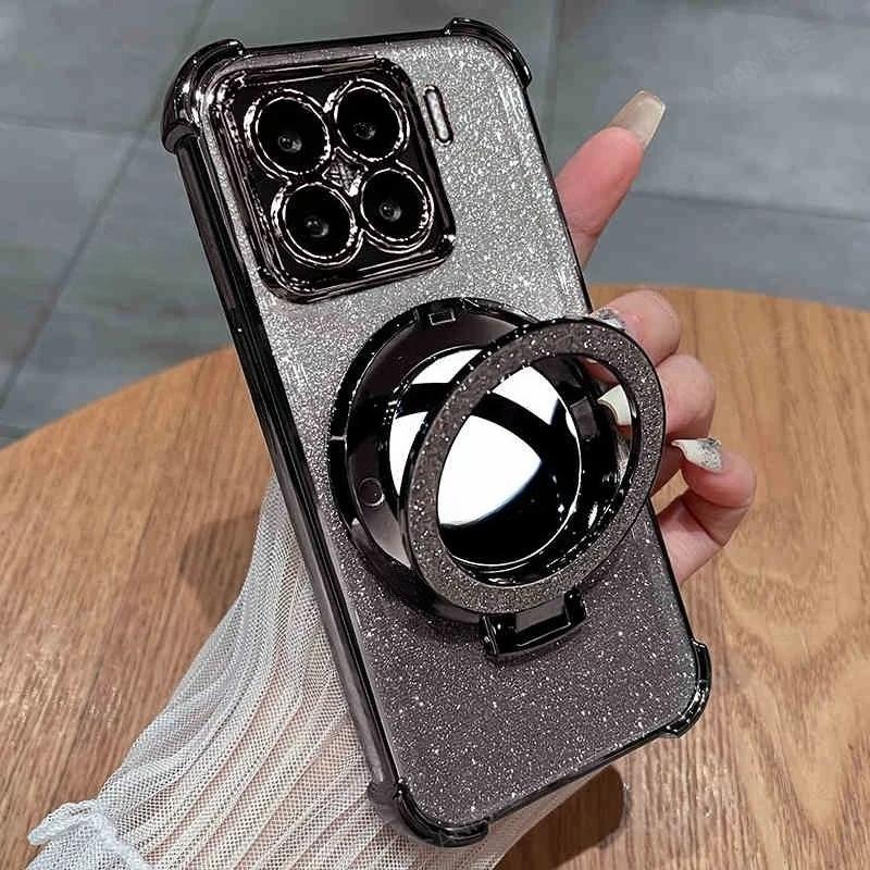 For Xiaomi Mi 14 Pro 15 13 T 12 14t 5G 13t 12t 12x 11i Four Corner Anti-shock Plating Case Mi14t Mi13t Makeup Mirror Stand Cover