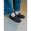 Versión de piel de oveja~ mocasines retro de ante y cuero de un solo pedal para mujer, zapatos de punta redonda con cordones, suela plana y flecos.