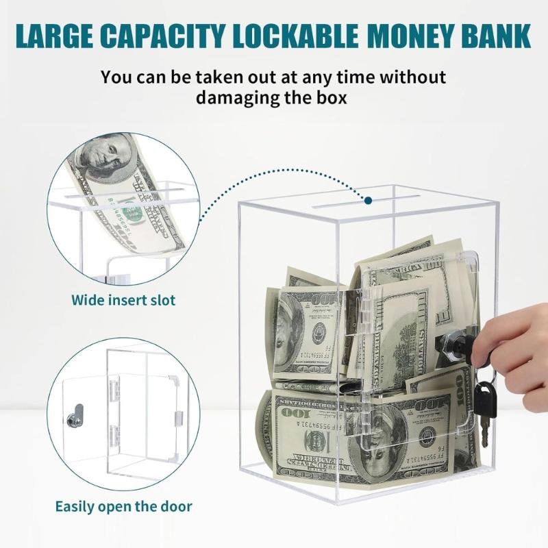 Acrylic Money Saving Banks Practical Clear Cube Transparent Change Storage Box Home Decoration and Financial Tool