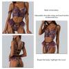 Embroidery Color Block Lingerie Set Women Mesh Underwire Bra Panty Garter Belt Set for Wedding Night Purple S