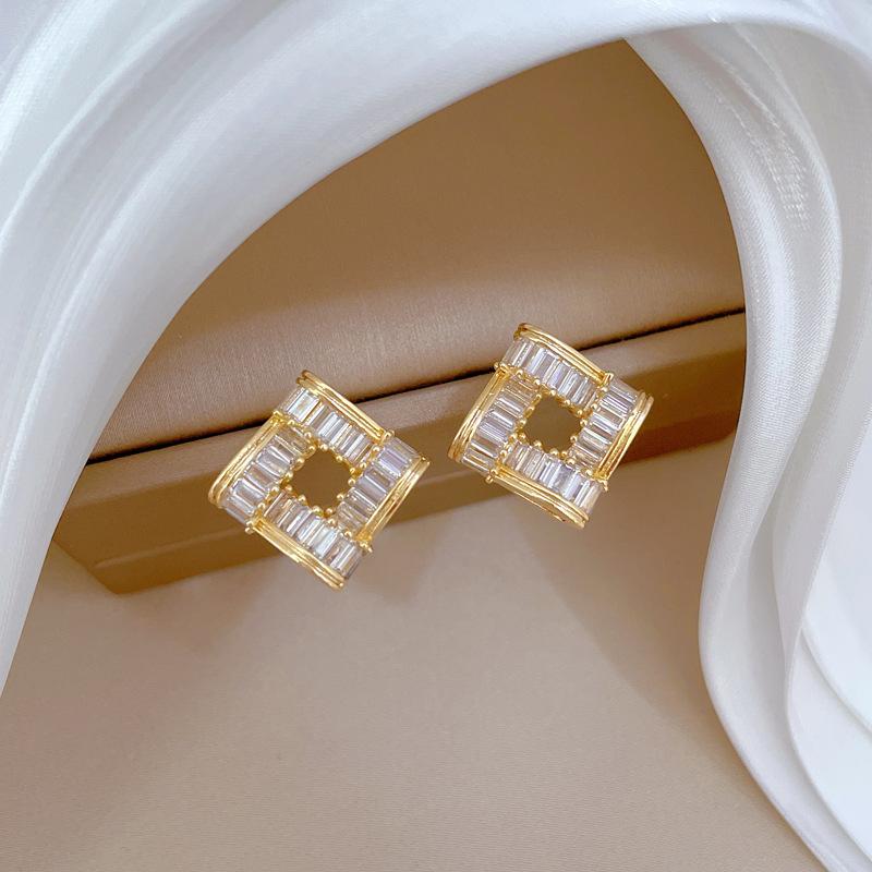 Fashion Charm Micro-Inlaid Shaped Zircon Cubes Stainless Steel Necklace Earrings Set Classic Girls Dinner Party Gorgeous Gift