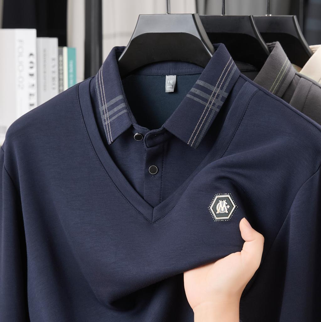 Designer Original Herren Poloshirt Kariertes Revers Fake Two-Piece Herbst Neues Print Langarm T-Shirt Business Casual Herrenmode