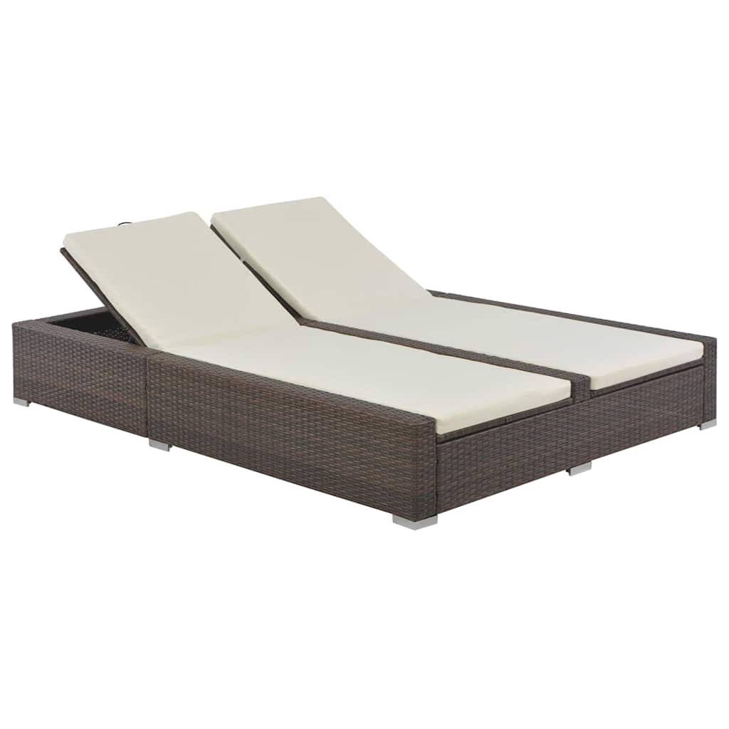 Double Sun Lounger Brown Poly Rattan