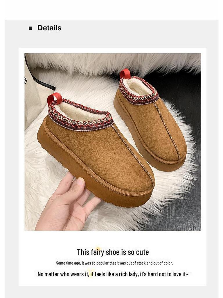 Cizme de zăpadă pentru femei cu garnitură de blană 2023: Papuci de exterior cu talpă groasă, de toamnă/iarnă, cu vârf semiacoperit și căptușeală de catifea