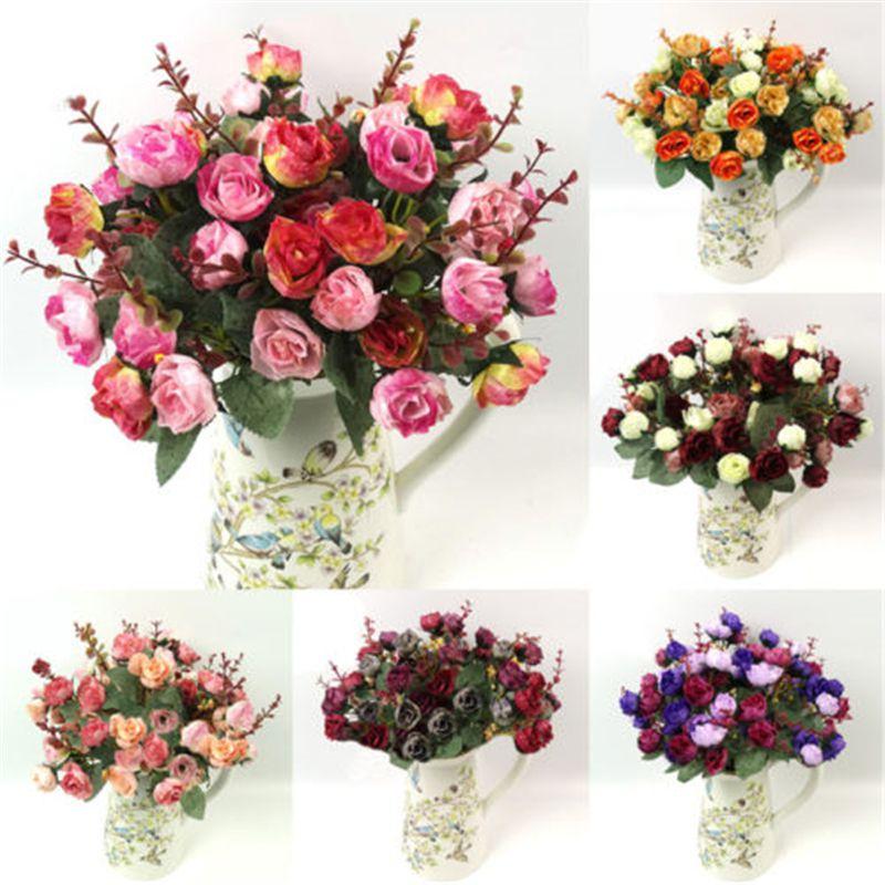 Heads 21 Artificial Silk Flowers Rose Bunch Bouquet Wedding Home Decor Outdoor