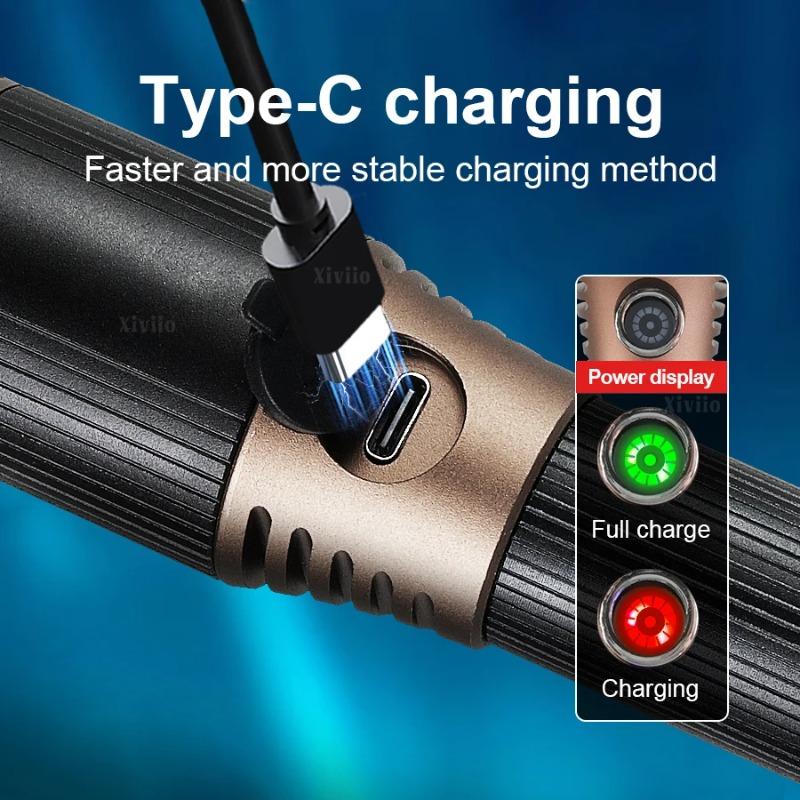 2026 New 30W Super Bright LED Flashlight Type-C Rechargeable Torch 1600M Tactical Flash Light Zoomable Lamp Camping Lantern