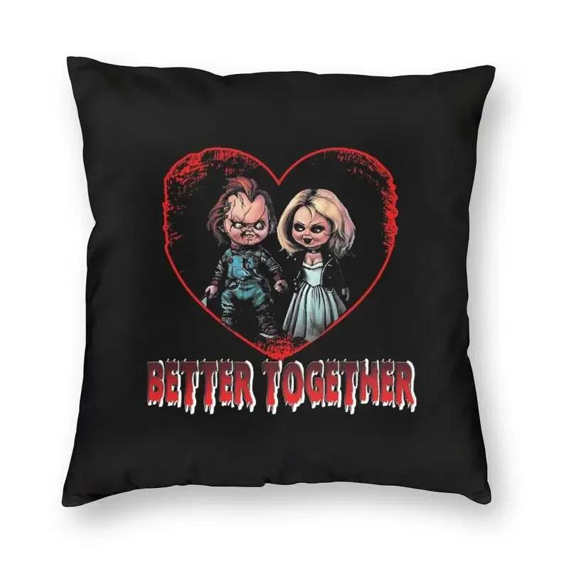Kissenbezug „Chucky und die Braut“, 40 x 40 cm, Halloween, Kinderspiel-Kissenbezug, Samt, moderne Kissen, Dekoration, Salon, Heimdekoration