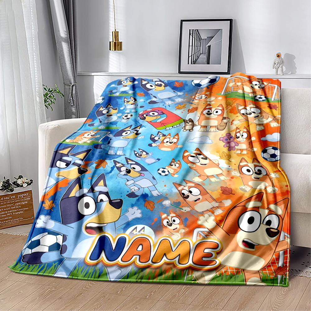Blue Orange Friends Customize Text Blanket Lightweight Personalized Blanket Ultra-Soft Versatile for Office Livingroom Bedding Chair All-Season Use