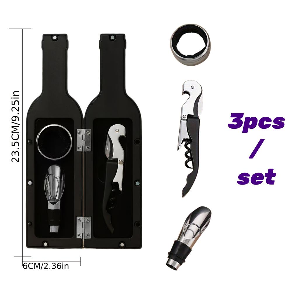 3/5 Pcs Deluxe Wine Accessories Gift Set Stainless Steel Wine Opener with Corkscrew Stopper Pourer Foil Cutter for Home Bar Use