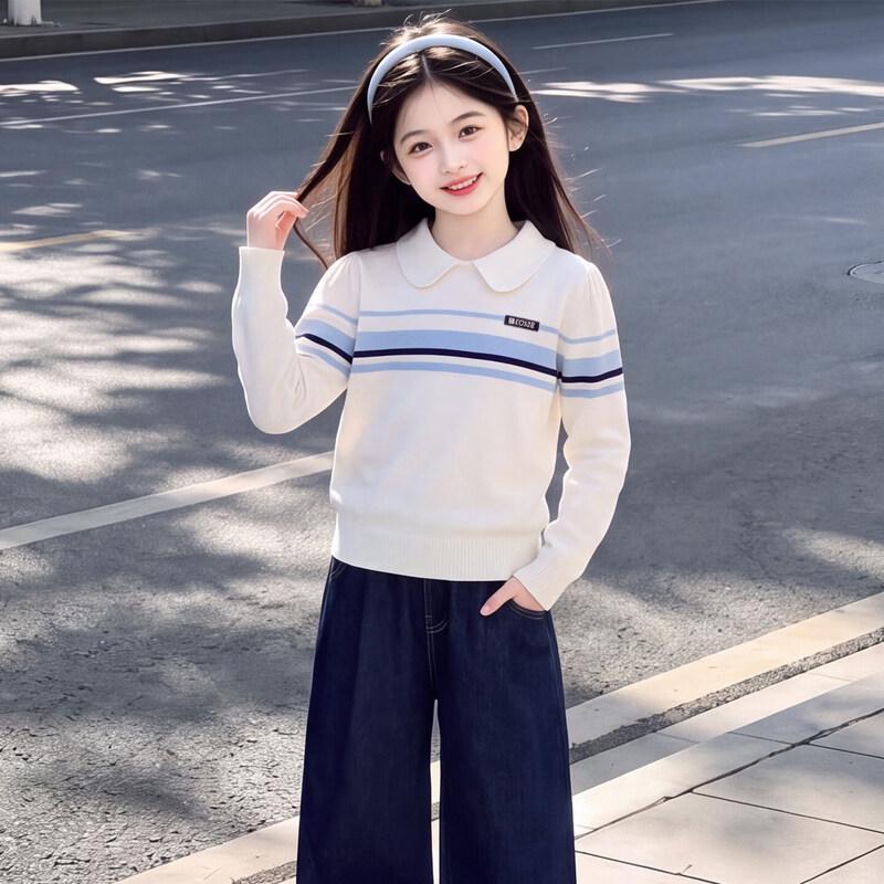 Moonkids Girls' Korean-Style Autumn Knitted Outfit Set