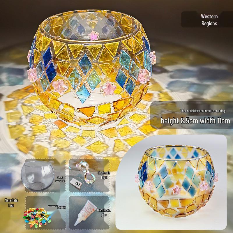 Mosaic DIY Candle Holder Kit: Educational Parent-Child Crystal Glass Light-Up Gift