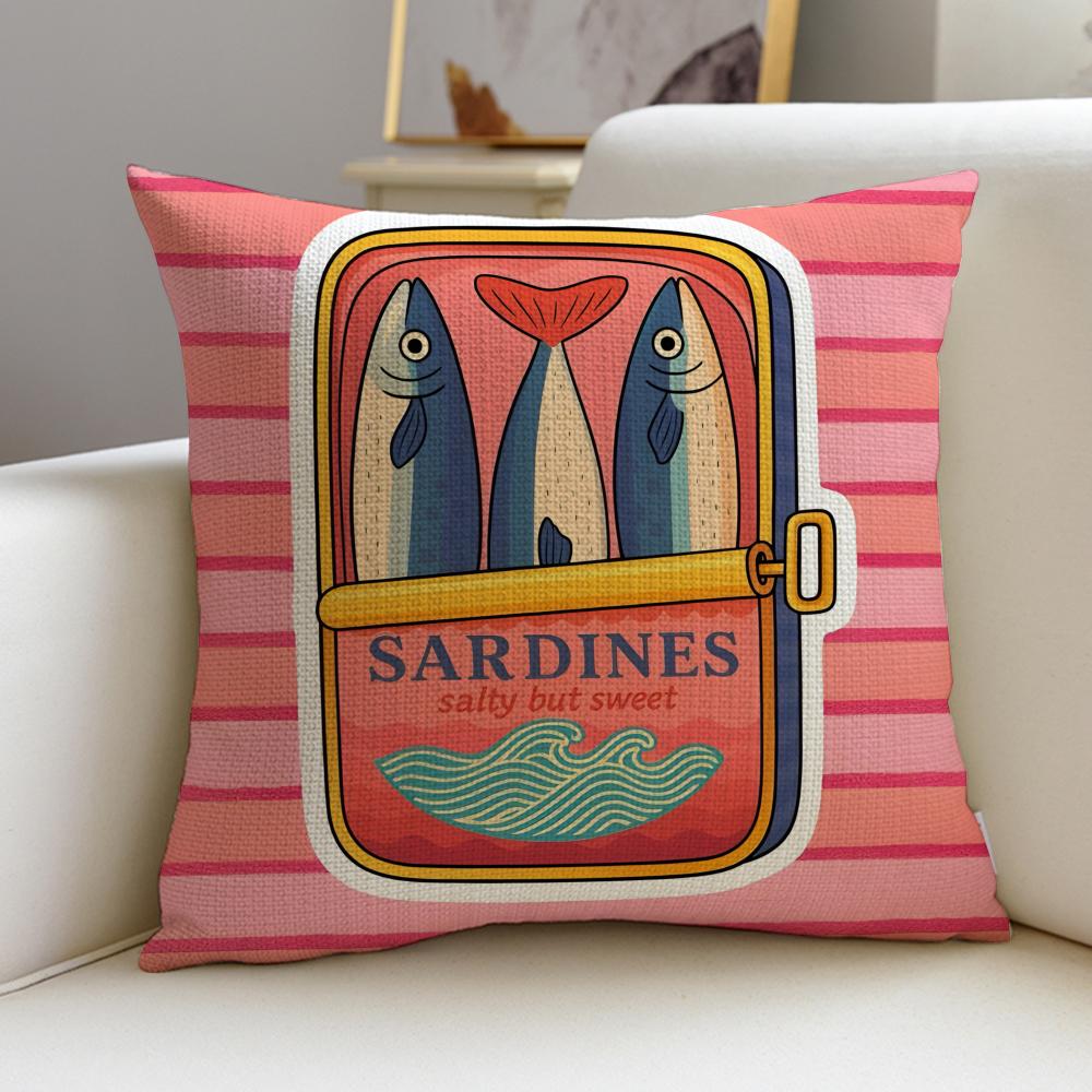 Retro SSardine CanS Cushion Cover Breathable and skinfriendly linen pillowcase square removable and washable cushion