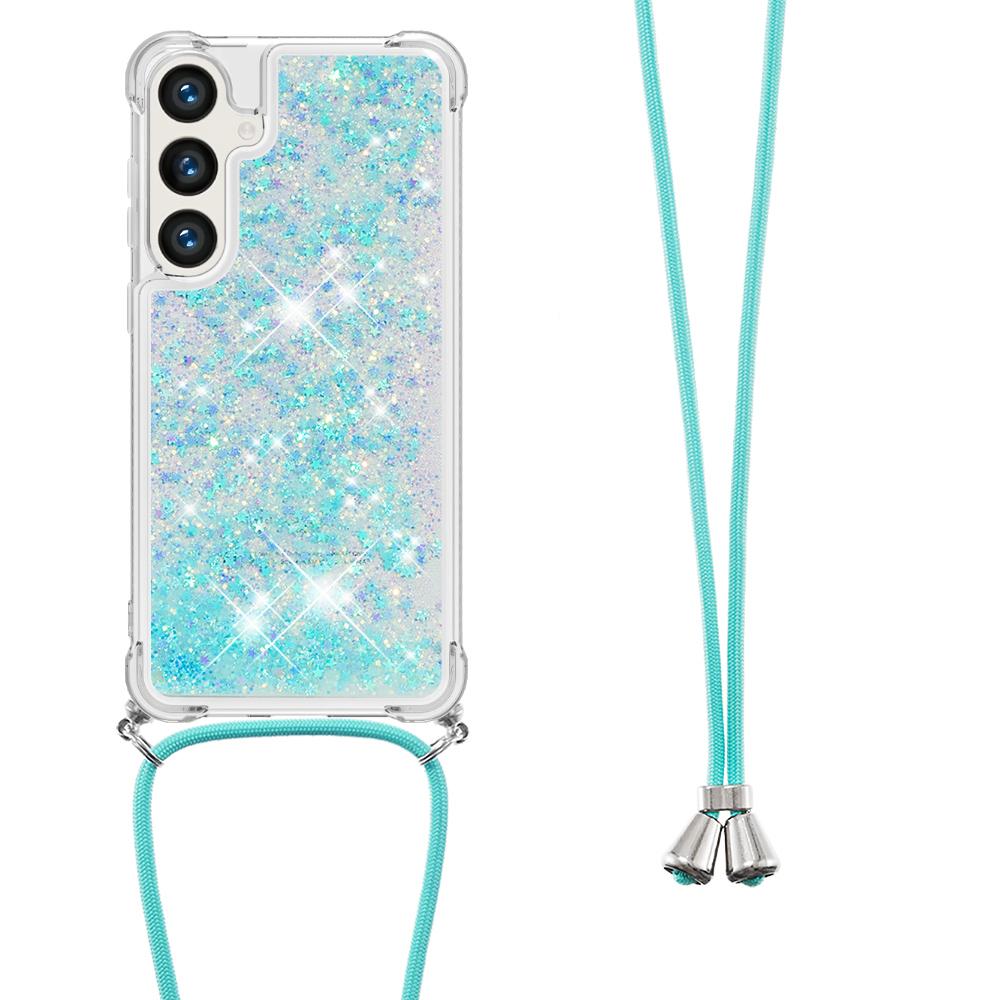

For Samsung Galaxy S24 FE TPU Case Quicksand Design Phone Cover with Lanyard Blue/Pentagram