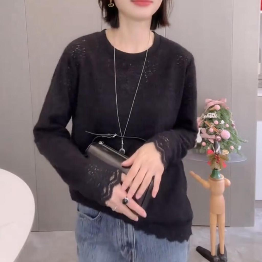 2025 Korean Winter Lace Crochet Knit Pullover: Women's Loose & Stylish Design Top