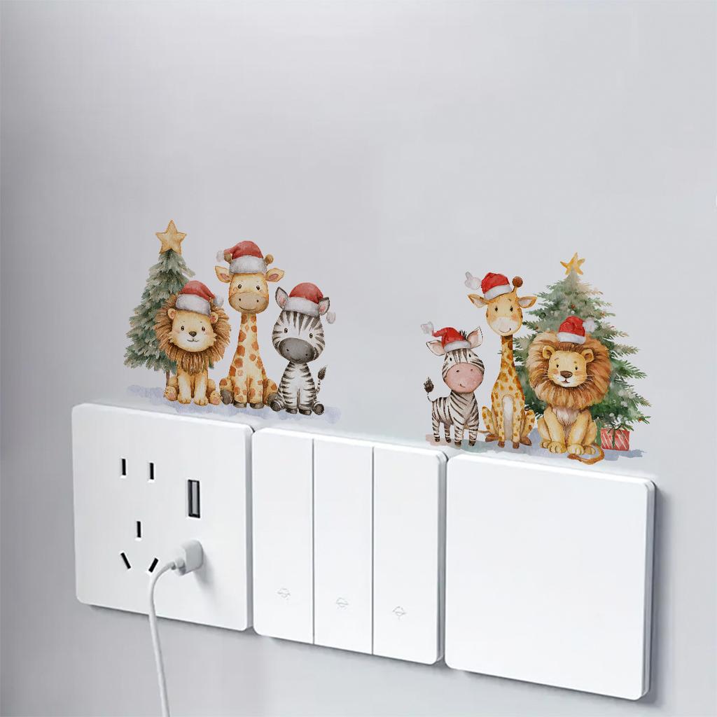 Cartoon Weihnachten Tier Weihnachtsbaum Wandaufkleber, Weihnachtsraum Dekoration Wandaufkleber