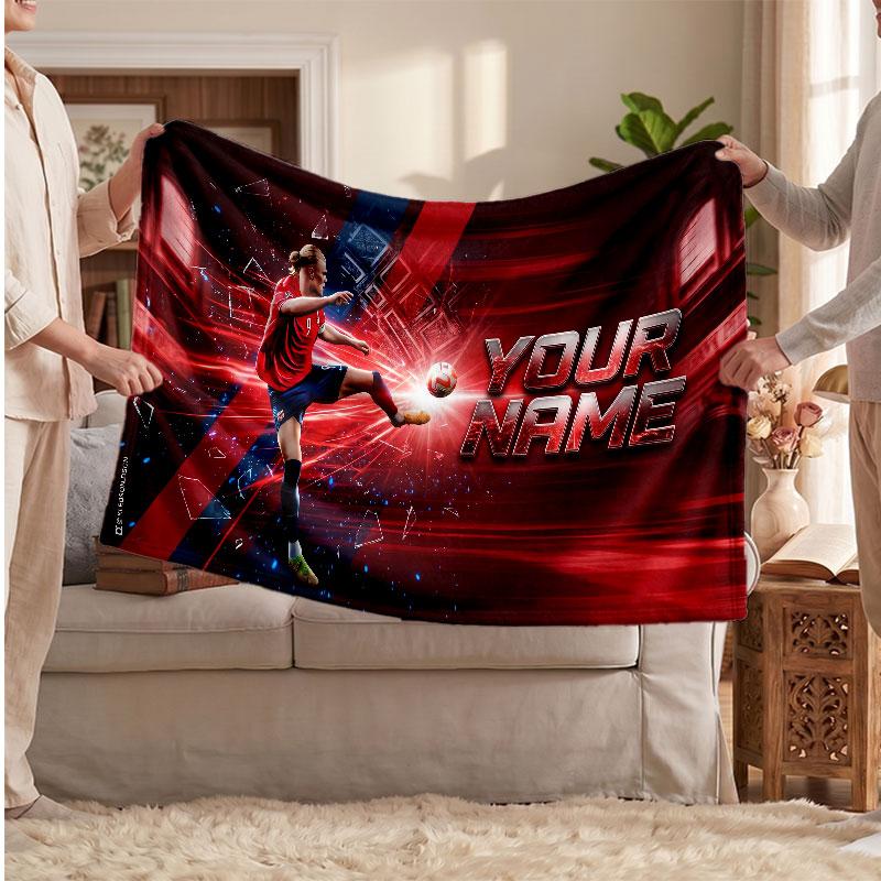 Erling Haaland Personalized Fleece Blanket With Football Logo, Custom Name Text Soft Warm Home Throw Blanket